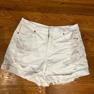 American Eagle High-Waisted White Ripped Mom Shorts